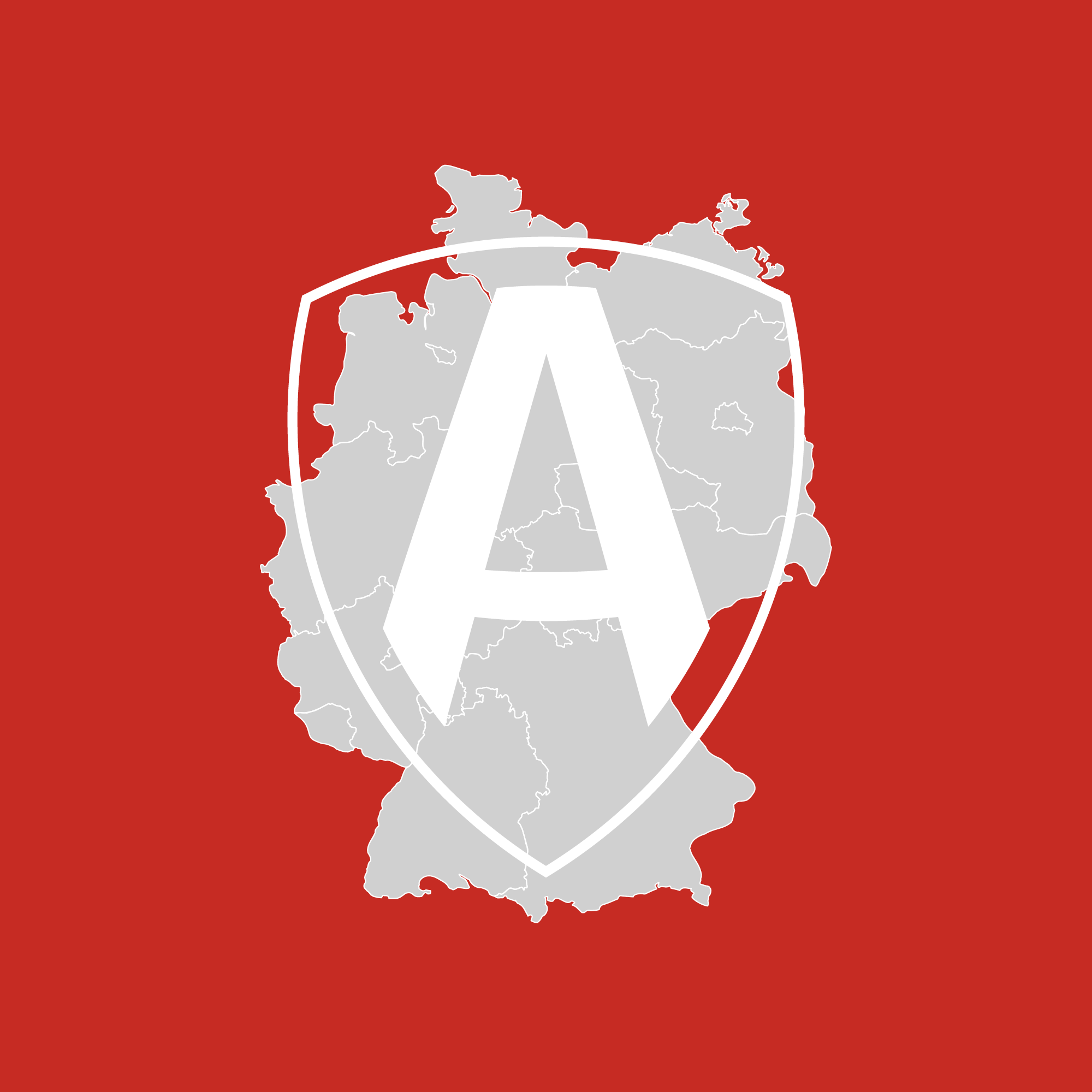Graue Deutschlandkarte auf rotem Grund mit dem ARTUS Schild